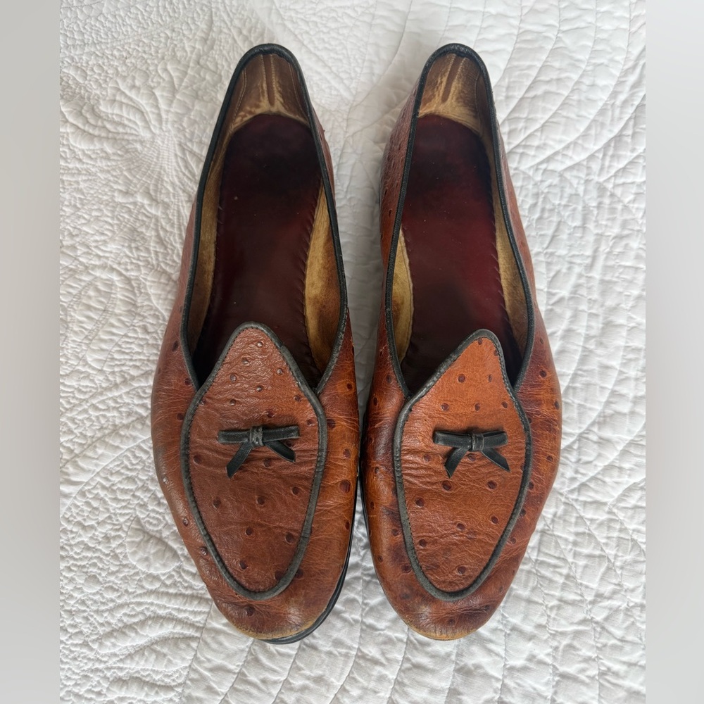 Belgian Shoes Ostrich Brown Leather Loafers - Woman’s 8.5 (fits 9.5)